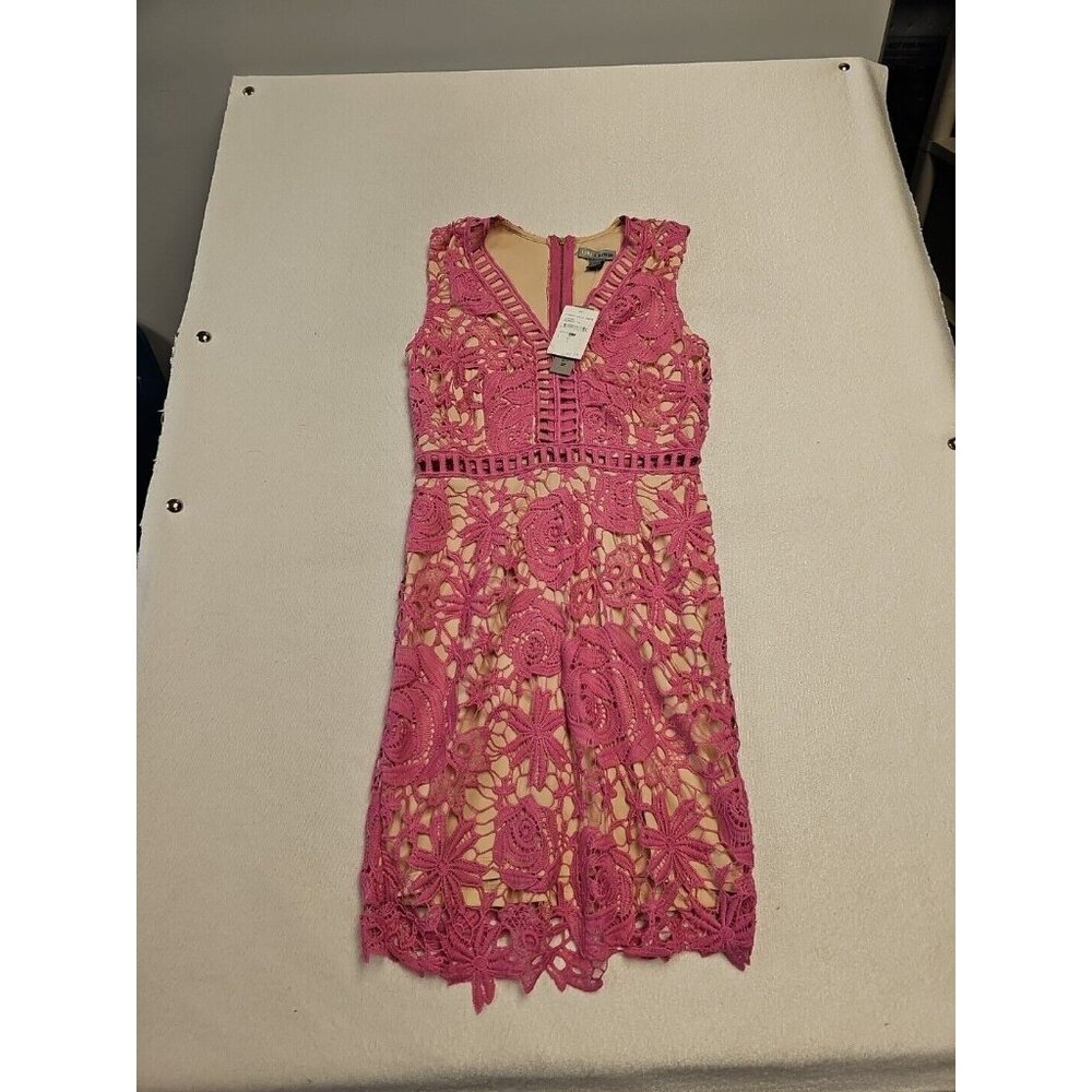 Love X Design Super Pink Floral Lace V-Neck Sheath Dress J16109J Womens Small